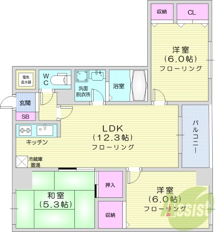 2LDK、オール電化、エレベーター、オートロック