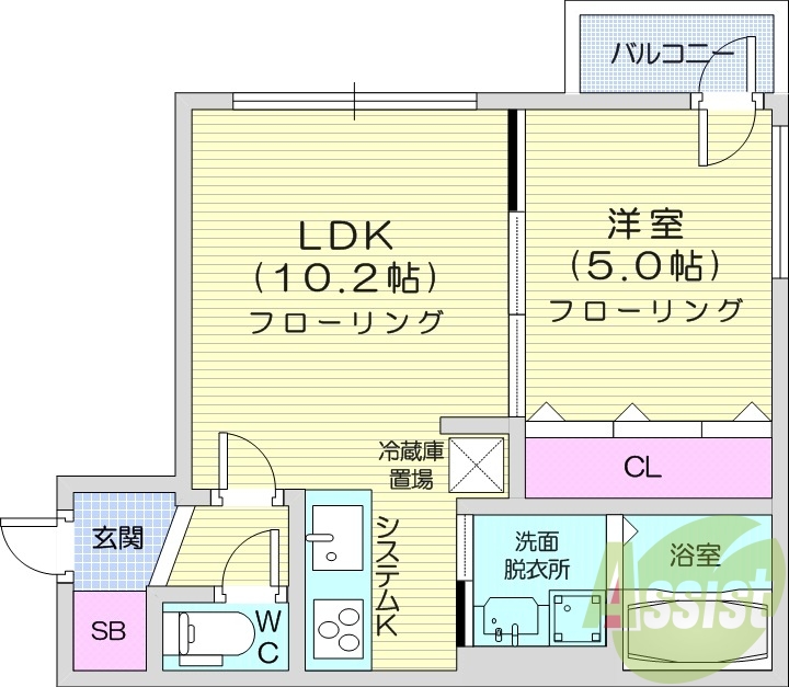 1LDK、都市ガス、エコジョーズ、浴室乾燥機