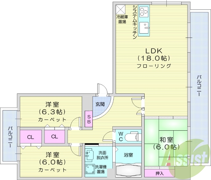 3LDK、エアコン、追い焚き、浴室乾燥機、ネット無料