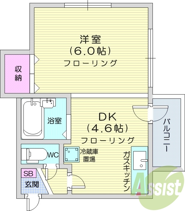 1DK、灯油暖房、バルコニー、収納、バストイレ別