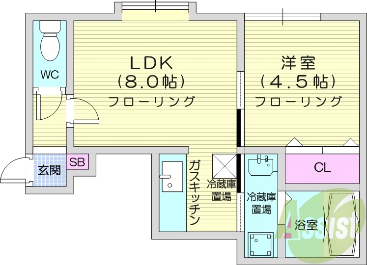 1LDK、モニタ付インターホン、独立洗面台
