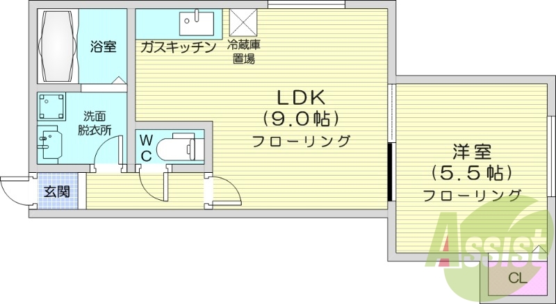 1LDK、灯油暖房、モニターホン、独立洗面台