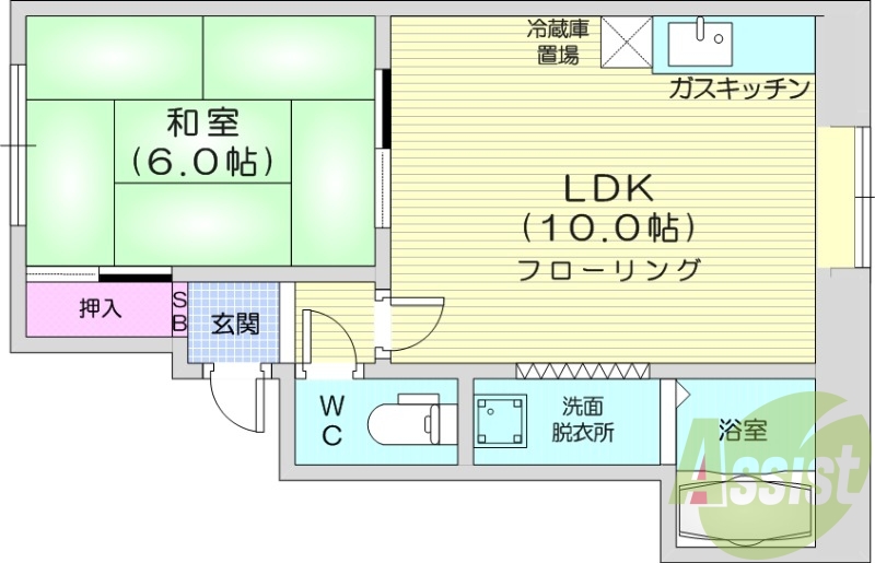 1DK、トイレ風呂別、最上階、灯油暖房、トランクルーム