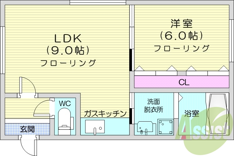 1LDK、灯油暖房、独立洗面台、モニターホン