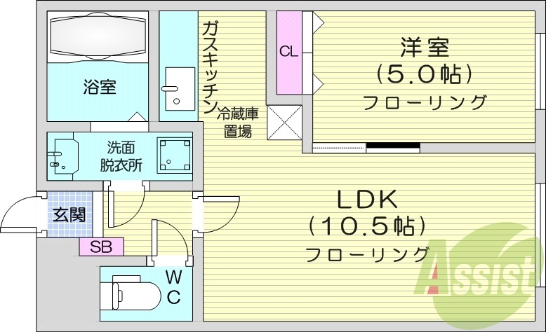 1LDK、灯油暖房、洗髪洗面化粧台、シャワートイレ