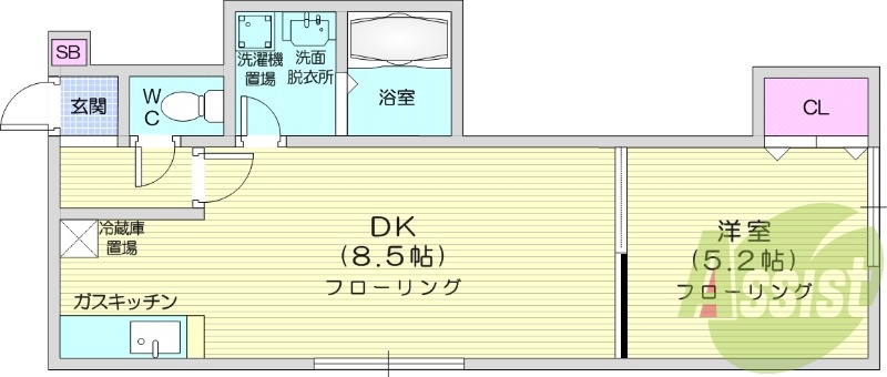 1LDK、独立洗面台、灯油暖房、モニタ付インターホン