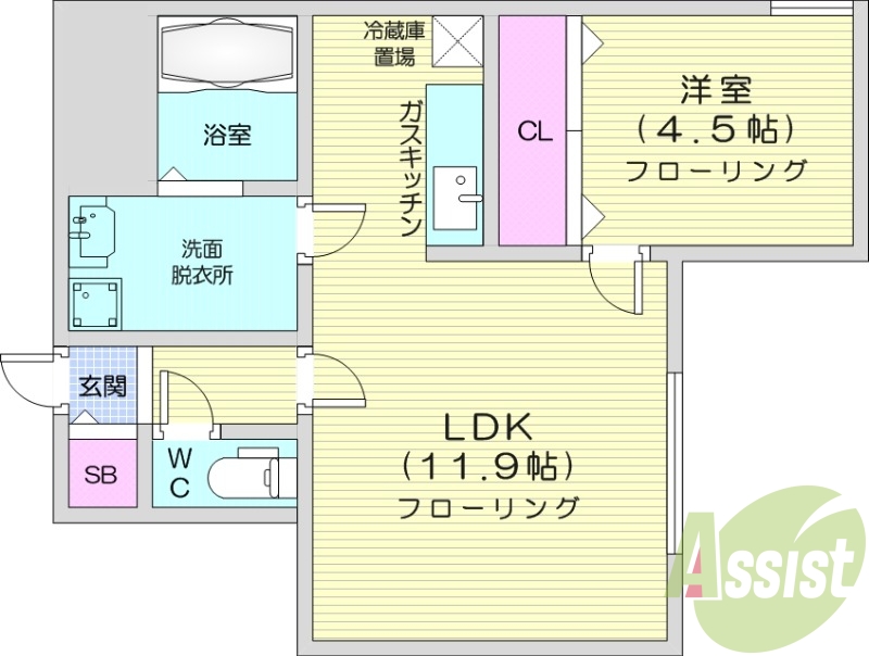 1LDK、エアコン、バストイレ別、灯油暖房