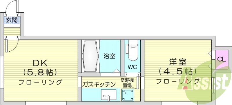 1DK、バス・トイレ別、暖房プロパンガス