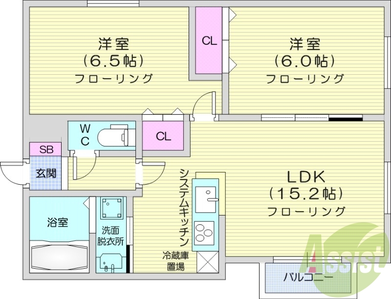 2LDK、ネット無料、オートロック、宅配ボックス