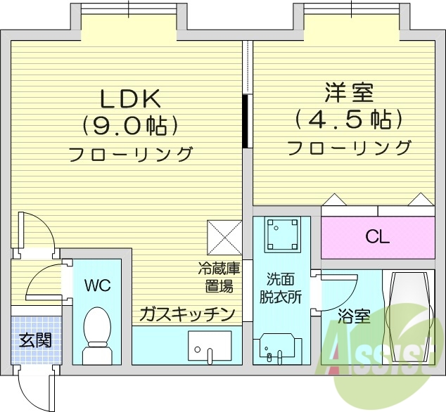 1LDK、トランクルーム、灯油暖房、最上階