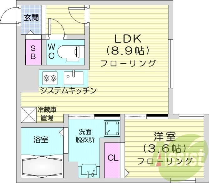 1LDK、エアコン、システムキッチン、灯油暖房