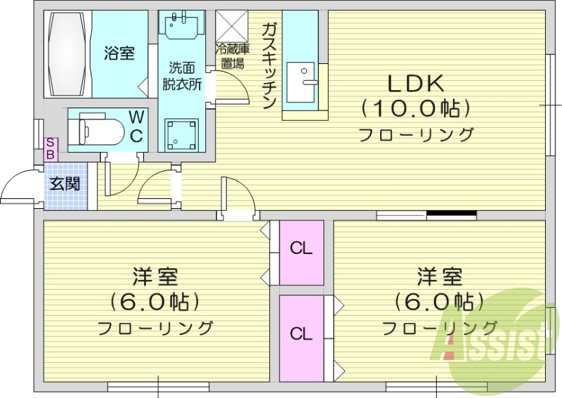2LDK、灯油暖房、独立洗面台、モニター付きインターホン