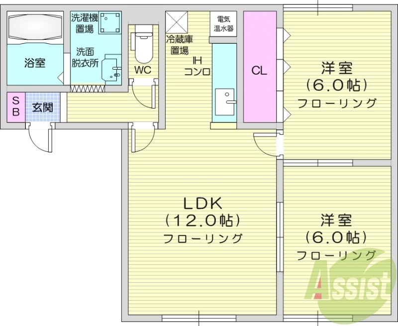 2LDK、エアコン、浴室乾燥機、トランクルーム