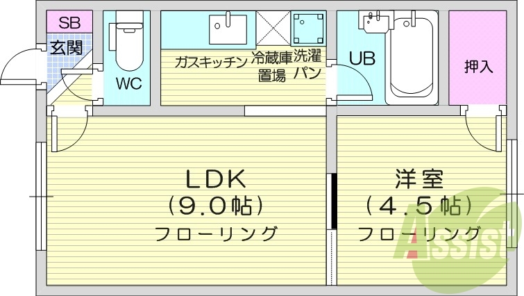 1LDK、トランクルーム、灯油暖房、モニター付きインターホン