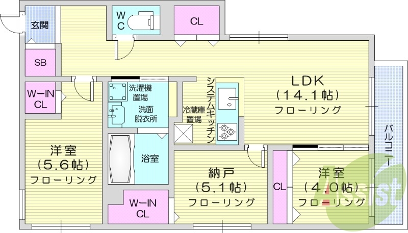 3LDK、エアコン、都市ガス、システムキッチン、宅配ボックス