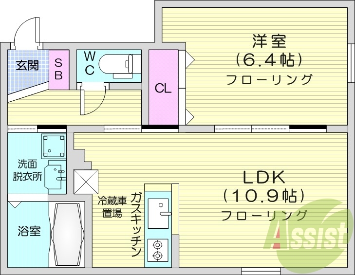 1LDK、都市ガス、エアコン、ネット無料、独立洗面台