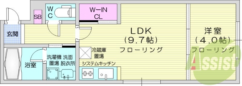 1LDK、オートロック、ウォークインクローゼット、