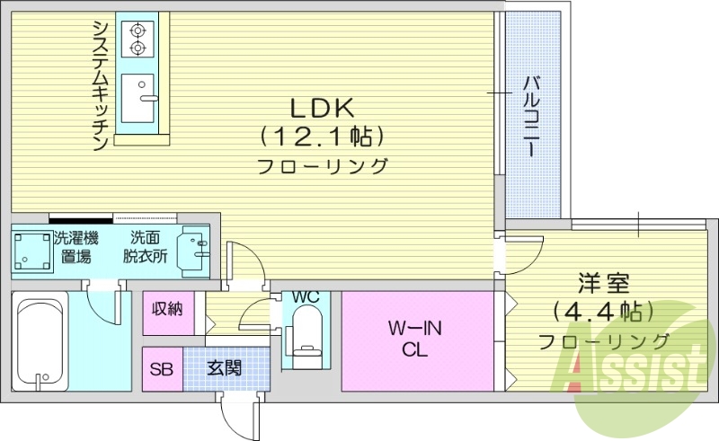 1LDK、追い炊き、エアコン、浴室乾燥機、システムキッチン