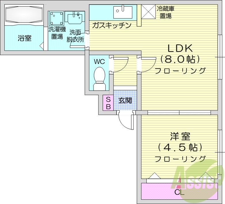 1LDK、シャワートイレ、モニタ付インターホン