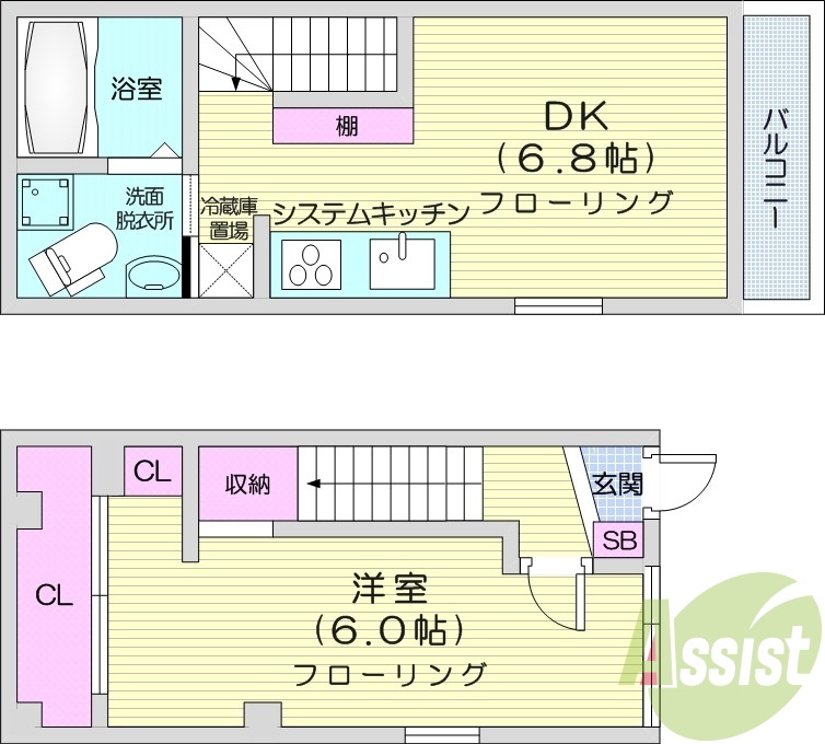 1LDK、エアコン、トランクルーム、灯油ボイラー