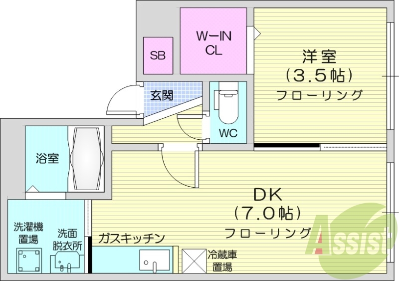 1DK、エアコン、シャワートイレ、モニタ付インターホン