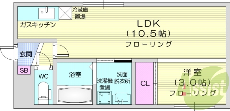 1LDK、宅配ボックス、シャワートイレ、独立洗面台