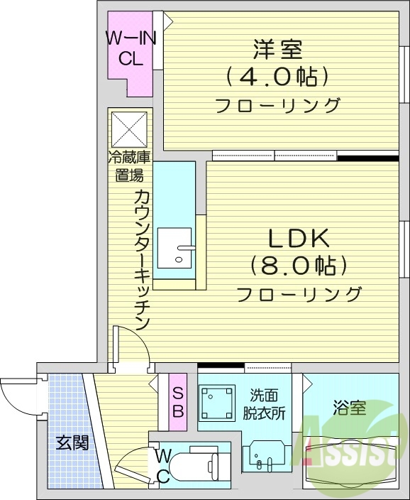 1LDK、都市ガス、エアコン、浴室乾燥機、独立洗面台