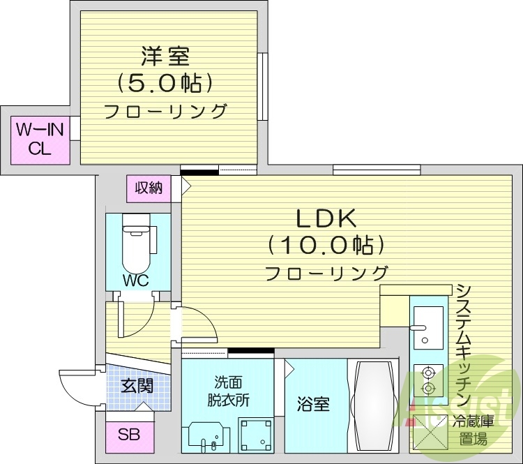 1LDK、都市ガス、エアコン、システムキッチン
