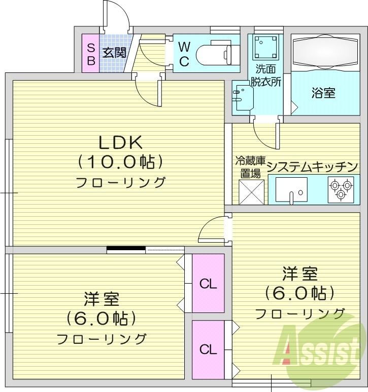 2LDK、追い焚き、エアコン、独立洗面台