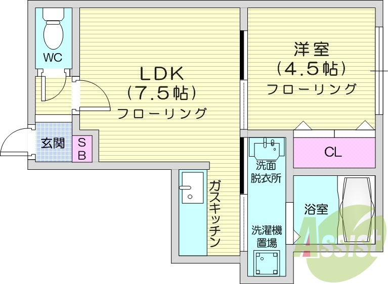 1DK、モニタ付インターホン、オートロック、クローゼット