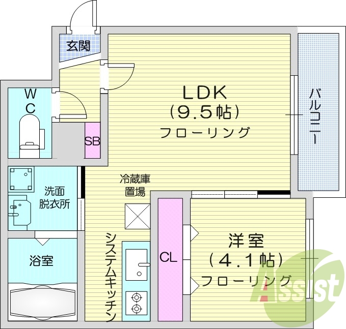 1LDK、都市ガス、システムキッチン、エアコン