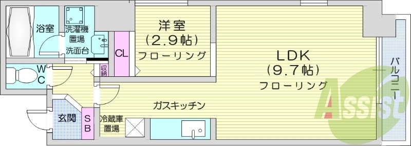 1LDK、エアコン、灯油暖房、オートロック