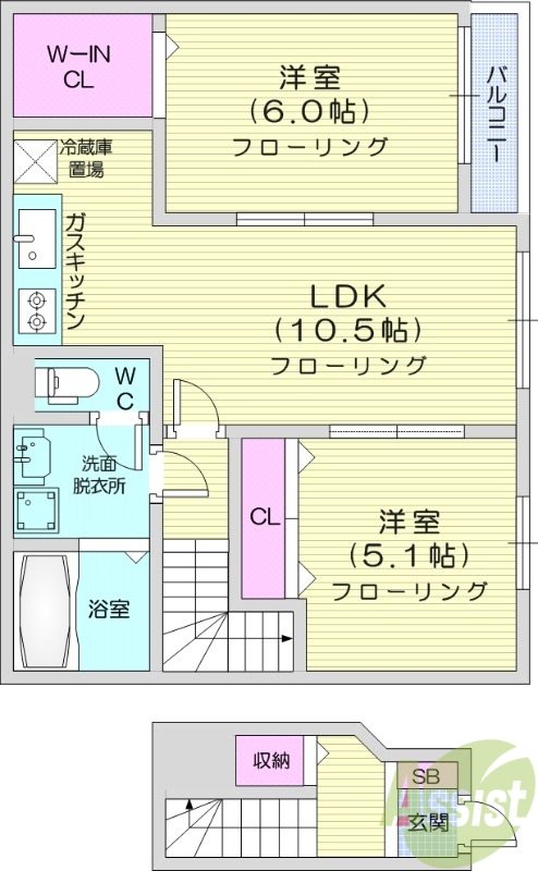 2LDK、追い焚き、浴室乾燥機、ウォークインクローゼット