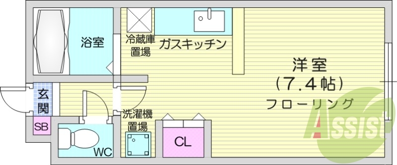 1K、エアコン、灯油FF暖房、ネット使用料無料、角部屋