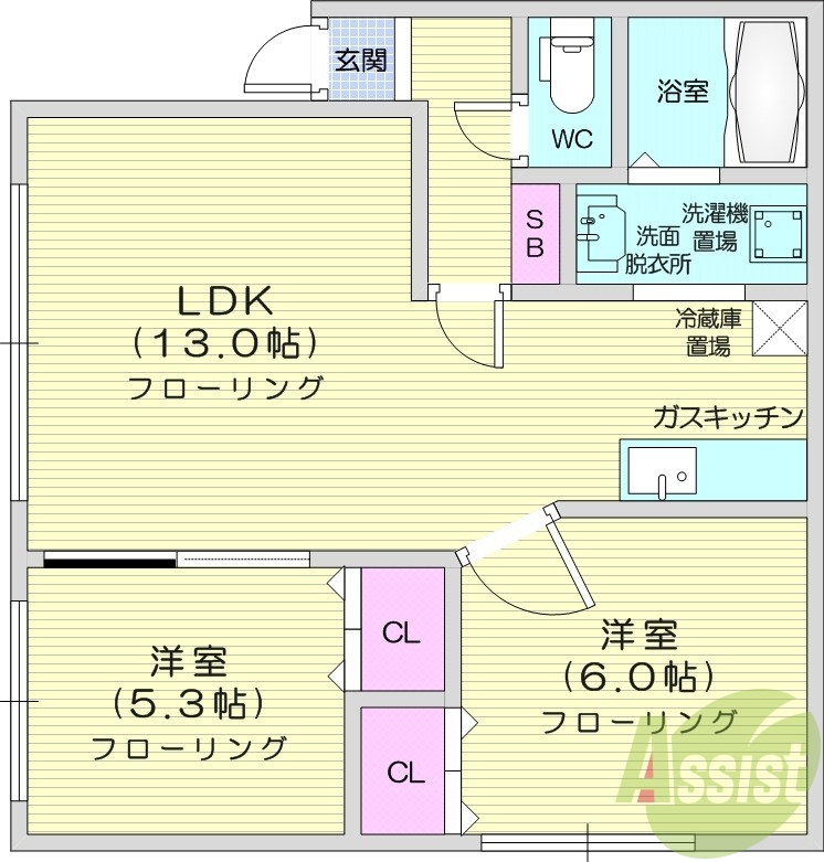 2LDK、灯油暖房、無料駐車場、ガスキッチン