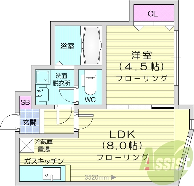 1LDK、高速インターネット、TVインターホン