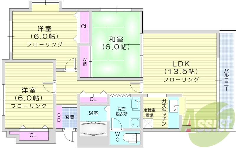 3LDK、角部屋、ペット相談可、カウンターキッチン