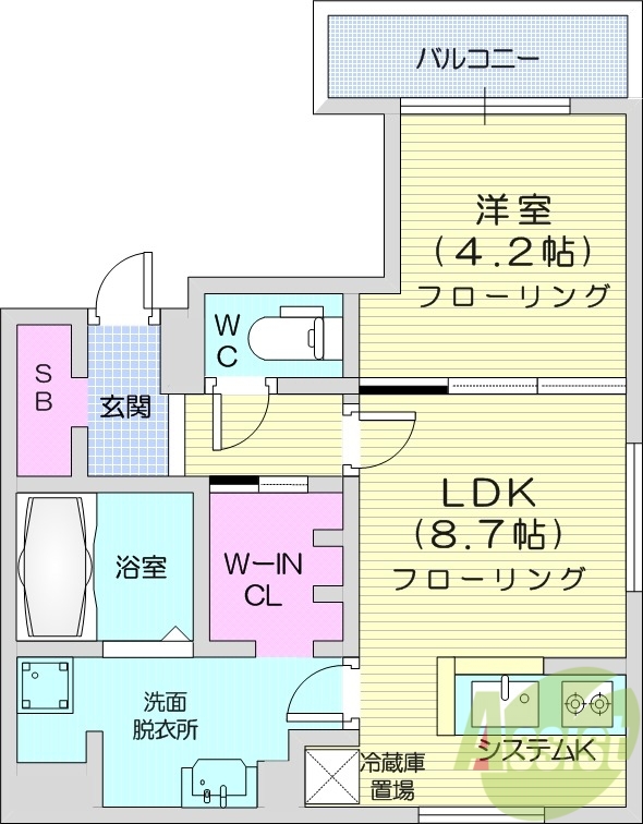 1LDK、エアコン、浴室乾燥機、1坪バス、灯油暖房