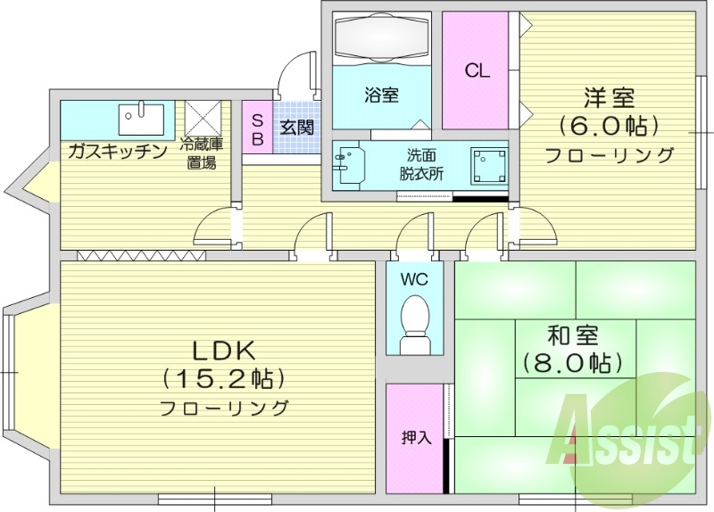 2LDK、駐車場付き、角部屋、TVインターホン