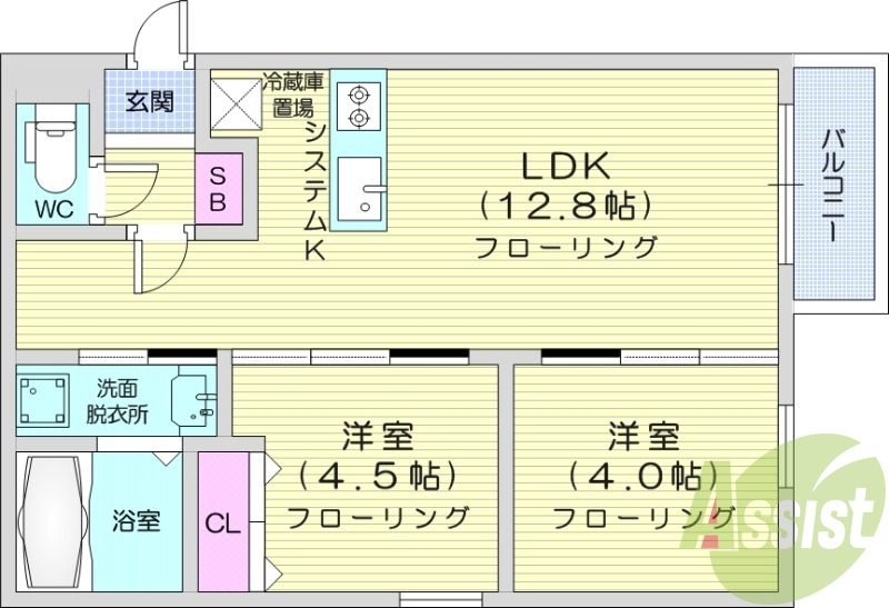2LDK、エアコン、浴室乾燥機、1坪バス、灯油暖房