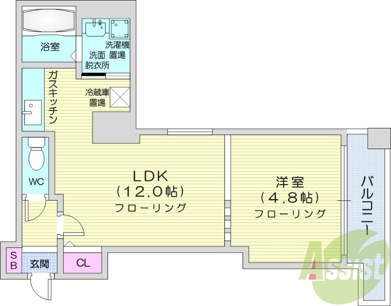 1LDK、灯油FF暖房、独立洗面台、オートロック