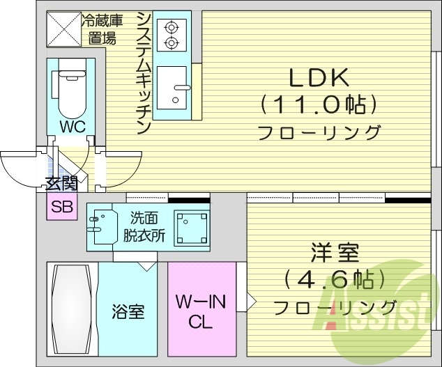 1LDK、エアコン、ガス暖房、ネット無料