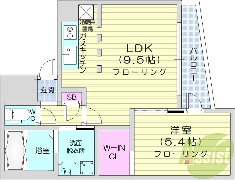 1LDK、エアコン、浴室乾燥機、システムキッチン