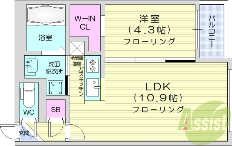 1LDK、エアコン、浴室乾燥機、システムキッチン