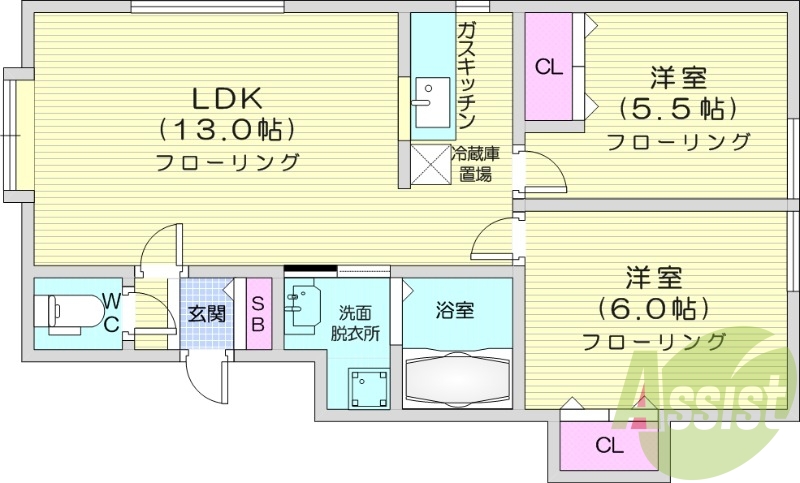 2LDK、モニターホン、独立洗面台、灯油暖房