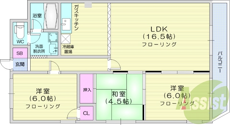 3LDK、エアコン、灯油暖房、モニターホン