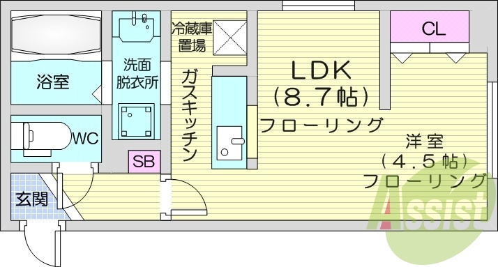1LDK、独立洗面台、灯油FF暖房、シャワートイレ