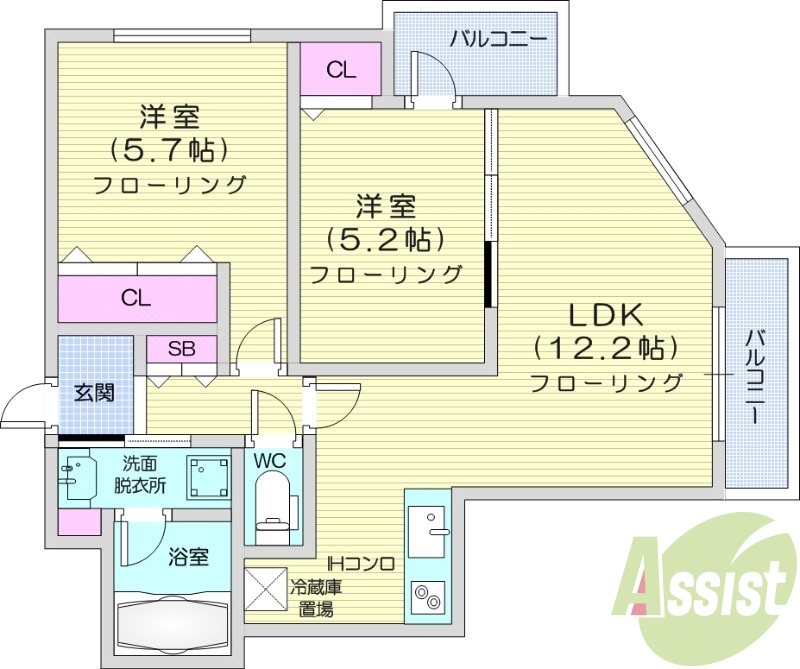 2LDK、収納、洗濯機置場、暖房設備、オール電化