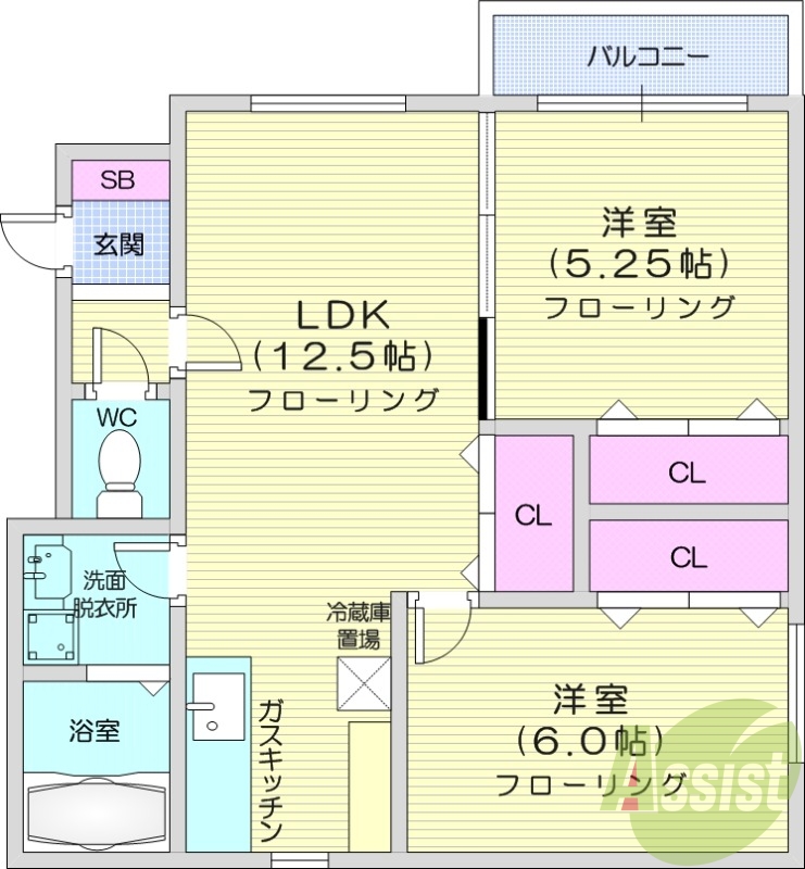 2LDK、エアコン、独立洗面台、シャワートイレ