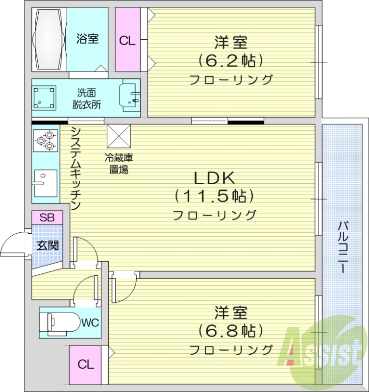 2LDK、最上階、エアコン、都市ガス、オートロック